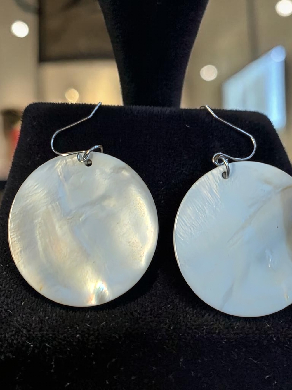 Natural Iridescent Mother of Pearl Round Shell Drop Earrings
